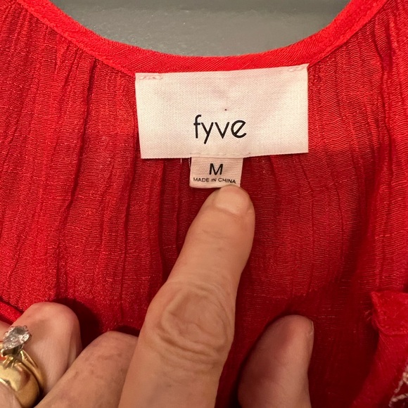 Vibrant Red Floral Embroidered Blouse by Fyve. Size medium. - Picture 2 of 4